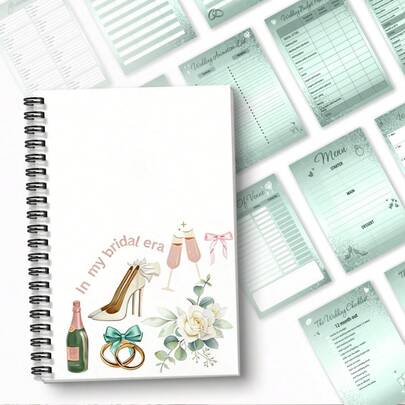1 Wedding Planning Book Bridal Age Wedding Planning Handbook - Elegant Light Pink Spiral Binding Bridal Diary, Floral And Wedding Theme Design (Champagne Glass, Wedding Shoes Elements) - Bride/Bridesmaid Engagement Gifts, Wedding Planning Brochure And Anniversary Gifts A5