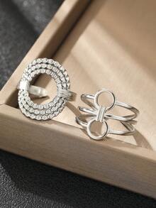 2 piezas de anillos de metal de acero inoxidable con aberturas ajustables, elementos de tejido geométrico, estilo retro, dorado personalizado, para fotografía callejera hipster, para usar en una fiesta y salir como regalo de cumpleaños. - anillo - Ver 11