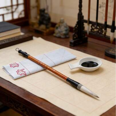 Juego de caligrafía china, adecuado para principiantes. Incluye pincel de caligrafía, papel absorbente de agua y bandeja de agua. Adecuado para cursos de caligrafía.