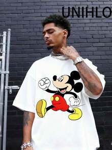 Disney Camiseta de algodón puro de verano casual y versátil con estampado de Mickey, adecuada para cualquier lugar - Blanco - Ver 3