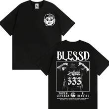 Men Women Hip Hop High Street Cool T Shirts Rapper Blessd El Bendito Album Tour Merch T-Shirt Casual Cotton Short Sleeve T Shirt - 黑色 - 查看 1