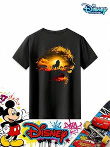 This Short-Sleeved T-Shirt For Boys Is A Collaboration With The Lion King. It Features A Gold-Stamped "THE LION KING" Lettering Print On The Front And A Sunset Lion Silhouette On The Back. Suitable For Boys Aged 3-12, It's Perfect For Summer Everyday Wear, School Attire, Disneyland Visits, Family Outings, Beach Vacations, Birthday Parties, And Is A Must-Have For The Back-To-School Season. It's Also Perfect For Fun And Playful Photos, A Top Choice For American Moms As A School Bestseller And Holiday Gift. Durable, Long-Lasting, And Available In A Full Range Of Sizes To Fit Different Heights And Weights, This Classic Childhood IP Collaboration Ensures High Recognizability. Versatile And Eye-Catching, It's Sure To Turn Heads At Playgrounds And Is An Essential Item In Any Boy's Wardrobe. - màu đen - Xem 5
