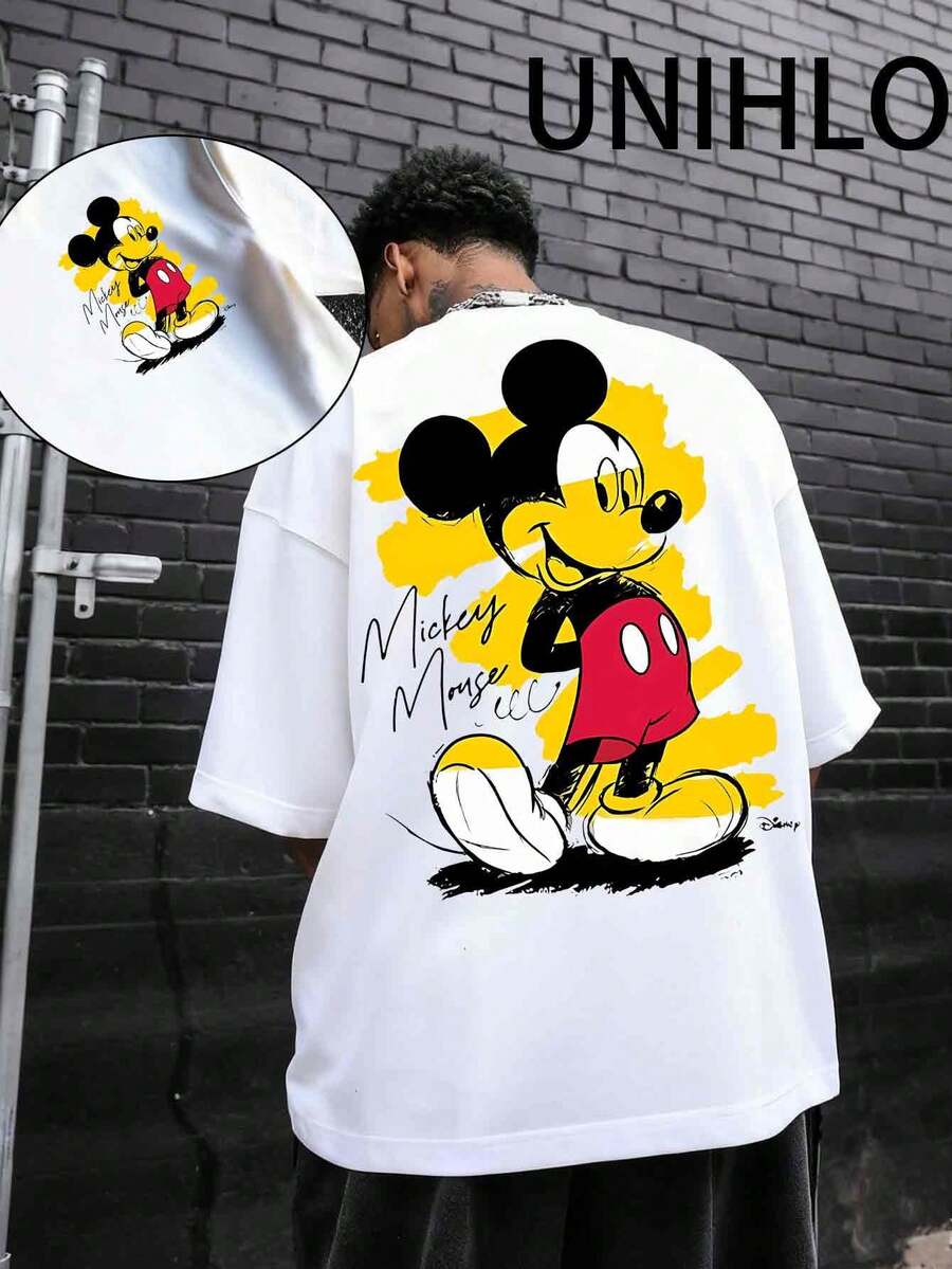 Disney UNIHLO Mickey  Print  Summer Casual Versatile Pure Cotton T-Shirt Suitable For Any Place - White - View 1