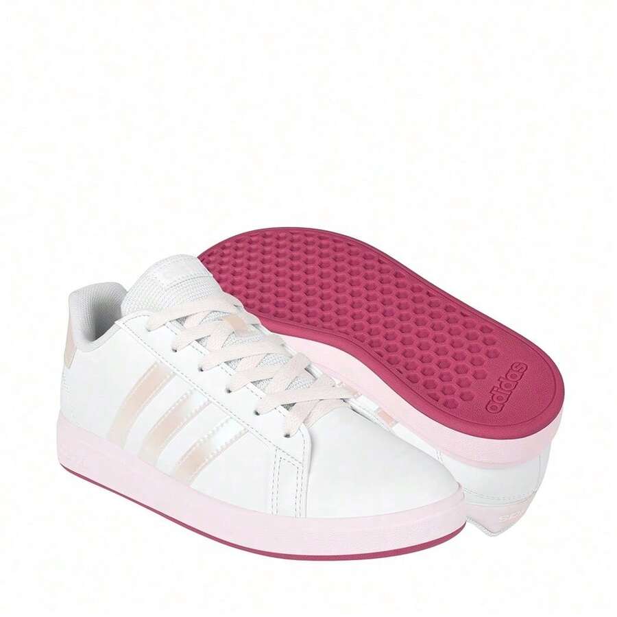 Adidas Grand Court Women's Tennis Shoes, Sporty, Casual, Urban, Comfortable, Faux Leather JR6096 - White And Pink - 白色和粉紅色 - 查看 1