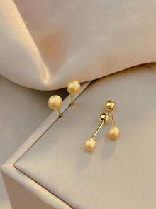 RAYQUEEN 1对不锈钢百搭时尚球形耳钉，适合日常佩戴 - 金黃色 - 查看 1