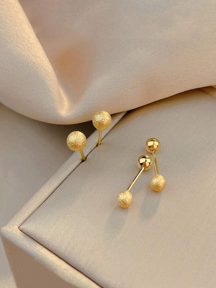 RAYQUEEN 1对不锈钢百搭时尚球形耳钉，适合日常佩戴 - 金黃色 - 查看 1