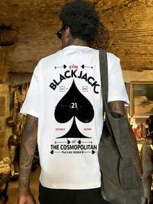 FRACTYR 男士夏季时尚简约街头扑克爱心印花圆领短袖T恤 | 基础款街头休闲百搭上衣，男友/老公礼物 - 白色 - 查看 2