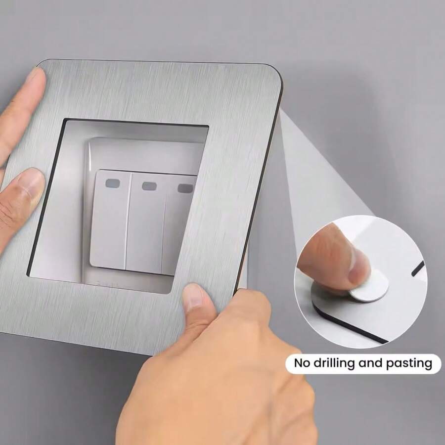 Bộ 1/2/4 tấm ốp công tắc vuông, bảo vệ công tắc bằng khung kim loại tự dính, không cần đấu dây, phù hợp với các công tắc tiêu chuẩn, miếng dán trang trí tường nhà, dễ dàng lắp đặt và tháo gỡ mà không gây hư hại. - A - Xem 1