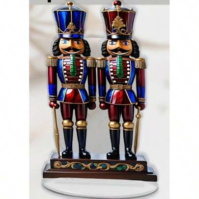 2D亚克力胡桃夹子士兵摆件，平面印刷桌面装饰，完美的圣诞礼物和办公用品，塑料材质，圣诞装饰品