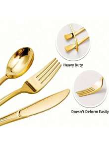 10/25/50/100/150pcs Gold Cutlery Set, Suitable For Outdoor Activities, Family Gatherings, Birthday, Wedding, Back To School Gifts - Gold - View 9
