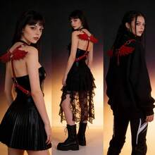 哥特式天使翅膀束身衣，可调节人造皮革身体束身衣，适合万圣节、夜店、锐舞派对服装 - 翅膀 - 查看 11