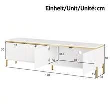 Moderno conjunto de mueble de TV y mesa de centro de lujo, superficie de color sólido de alto brillo, bordes dorados, generoso espacio de almacenamiento. - Blanco - Ver 2
