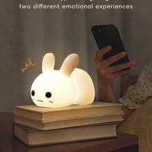 Cute Rabbit Lamp, 7 Color Changing Dimmable, Soft Silicone Material Suitable For Bedroom Lamp With Timer And Rechargeable, Room Bedside Desktop Decorative Light Gift - 新款玉兔伴睡燈(七彩) - 查看 2