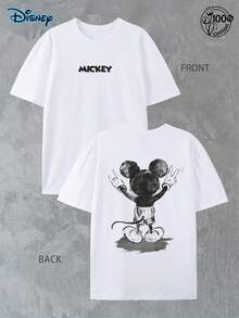 Disney Mickey Mouse Cotton T-Shirt, Funny Shirts, Mickey Mouse T-Shirt, Creative And Versatile, Unisex T-Shirt, Graphic Tees Men, 220g Pure Cotton Disney Printed Round Neck Short Sleeved T-Shirt, Suitable For Family Travel, Gatherings, Streetwear, Daily Wear And Vacations, Couple Outfit, Men's Summer Clothes, Gift - White - View 4