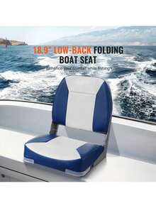 Boat Seat, 18.9" Low Back Boat Seat, Folding Boat Chair With Thickened Sponge Padding And Hinge, Fold-Down Boat Captain Chair For Fishing Boat, Sightseeing Boat, Speedboat, Canoe, 1-Piece - Xanh và trắng - Xem 2