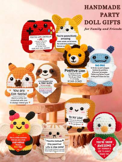 1件手工钩编桌面摆件，可爱动植物科幻设计，生日、母亲节、父亲节礼物，送给家人、朋友、同事，传递正能量，毕业、节日、派对礼品