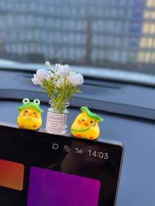 4pcs Cute Solid Color Mini Chicken & Lotus Leaf Micro Landscape Decor, Car Interior Dashboard Computer Screen Ornament, DIY Decorative Accessories - Fun Chick - View 5