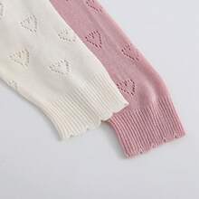 Spring/Summer Lightweight Baby Girl Knit Cardigan Set, Sweet Heart Hollow Princess Style Top With Ruffle Trim Round Neck Single-Breasted, 0-3 Years Old Baby Girl Air Conditioning Sweater Outerwear - Pink - View 4