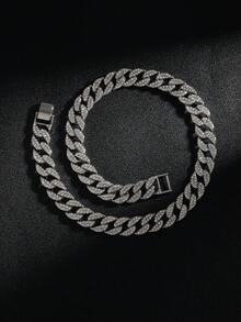 合金满钻月牙形时尚嘻哈项链街头酷炫配饰，生日派对礼物 - 銀色 - 查看 7