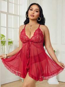 SOFUSEN Plus Size Sleepwear, Pure Desire Style Slim Camisole Nightgown, Minimalist Comfortable Soft, Suitable For Party Wear, An Ideal Gift For Romantic Couples Night And Christmas Eve - Burgundy - View 5