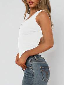 Damen sexy Spitzen V-Ausschnitt Y2K Mode bequemes Lässig Trägerhemd, geeignet für Frühling/Sommer Pendeln und Urlaub Weiß - Weiss - Übersicht 4