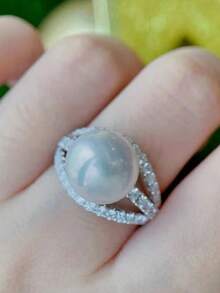 1 PC Elegant Cubic Zirconia & Faux Pearl Ring For Women For Valentine's Day Gift Wedding Anniversary Party Jewelry - 1# - View 3