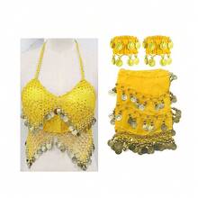 一套手工亮片串珠流苏吊带背心，搭配多色金属面料闪光腰裙；一对多色人像金属硬币雪纺手链；适合肚皮舞表演、派对、海滩、波西米亚复古风格。 - 彩色 - 查看 12