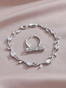 Vòng tay hình lá đính đá sang trọng, thiết kế tinh tế, đa năng và cá nhân hóa | Nhẫn đan chéo đính đá tinh xảo, thiết kế tối giản thanh lịch | Nhẫn đeo ngón tay sang trọng, tinh tế, đa năng và cá nhân hóa, món quà phụ kiện được các influencer yêu thích. - Vàng - Xem 4