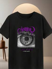 Neutral Black T-Shirt, 220g, 100% Cotton, Bold "Vogoo" Eye Pattern, Perfect for Casual Wear & Showcasing Personality - Negro - Ver 1