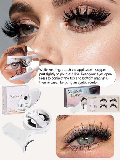 1 Box Natural Magnetic False Eyelashes With Clips, Easy To Wear Magnetic Short Lashes With Extended Ends, Suitable For Women's Daily Makeup, Multiple Styles Available