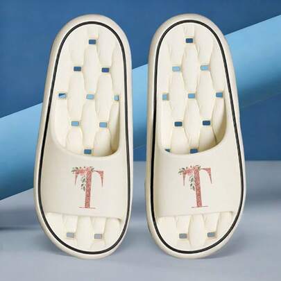 EVA速干透气情侣拖鞋，防滑室内人字拖，男女通用镂空鞋，夏季海滩度假必备旅行配件，26种字母图案可选