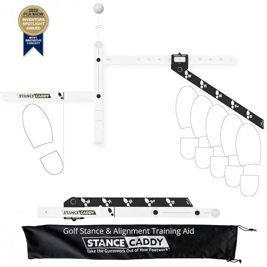 Stance Caddy Golf Stance And Alignment Training Aid – Setup Left & Right Handed - Proper Ball Position & Foot Placement Golf Aids/Tool – Pro Perfect Wedge To Driver – Portable Alignment Stick Mat - 1__ - Xem 1