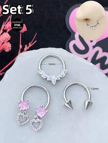 Bộ 3 khuyên mũi kiểu Y2K 16G hình bướm, trái tim, mặt trăng, sao, khuyên môi, chất liệu thép không gỉ, phù hợp cho xỏ mũi, dái tai, sụn tai, thích hợp cho tiệc tùng, ngày Valentine và đeo hàng ngày. - Hồng - Xem 6