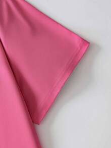 夏季女士休闲圆领短袖T恤，返校季 - 玫紅色 - 查看 7