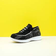 女士纯白色针织套脚运动鞋，休闲轻便透气舞蹈鞋 - 1864黑白 - 查看 7