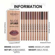 [12pcs Brown Lip Liners] 12pcs Long Lasting Brown Matte Lip Liners Gift Set Makeup | Easy To Apply Lip Pencils, Assorted Shades, - 12 cái - Xem 5