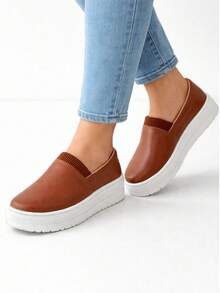 Women's Casual PU Leather Slip-On Sneakers For School And Outdoor Activities - Lạc đà - Xem 2