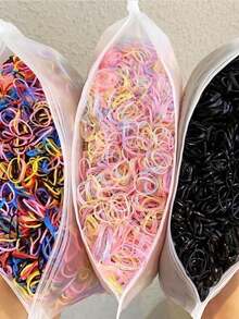 Kit Of 2500 Silicone Hair Elastics With Organizer Bag – Durable Colored Hair Ties For Hairstyling - 無色 - 查看 7