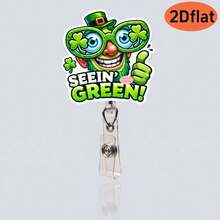 Carrete retráctil para el Día de San Patricio con diseños de trébol de la suerte, arcoíris, monedas y duendes, adecuado para portadores de tarjetas de identificación, regalos festivos - Multicolor - Ver 21