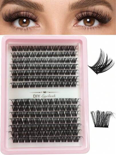 Set de 14 piezas de pestañas postizas naturales de estilo D rizado y esponjoso de 8-16 mm, extensión de pestañas DIY