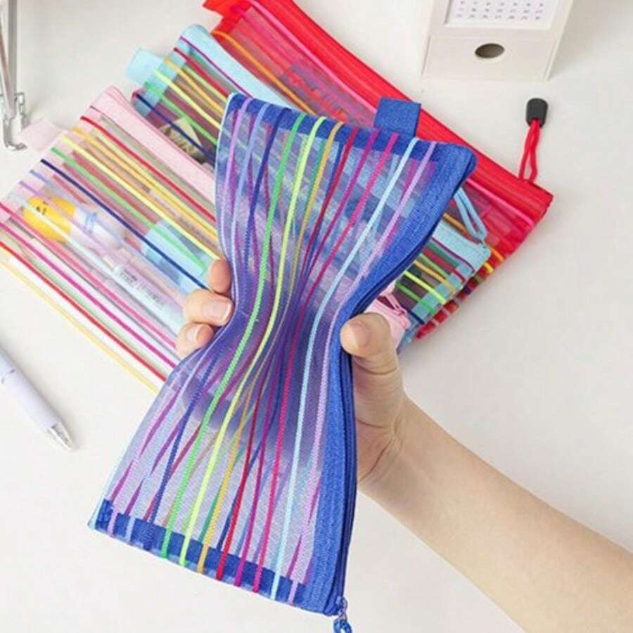 20/10/6 chiếc Túi đựng bút chì bằng nhựa, túi lưới có khóa kéo, dùng cho văn phòng phẩm, mỹ phẩm và trang điểm - màu sắc - Xem 1