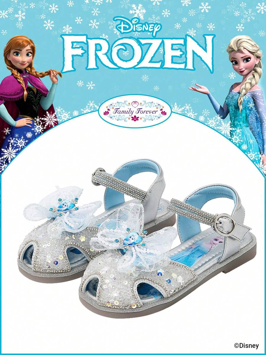 Disney Frozen Authorized Collaboration 1 Pair Children's Princess Sandals, Princess Sandals, Anna Princess Sandals, Arendelle Princess Sandals, Suitable For Daily, Festival, Sports, Outdoor Wear, Comfortable, Non-Slip, Breathable - Silver - View 1