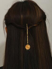 1 pieza Tocado de cadena para el cabello con circonita sintética estilo retro, adecuado para mujeres en fiestas, actuaciones y uso en el escenario - Dorado - Ver 3