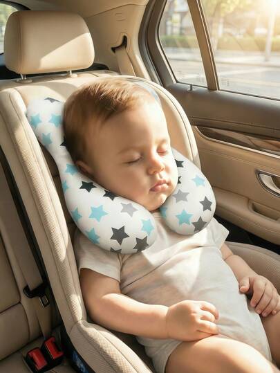 1个婴儿头部支撑枕，适用于汽车座椅和婴儿车 - 柔软涤纶头枕，360°全方位保护，轻便易携，适合0-3岁婴儿 - 圣诞节、万圣节、婴儿的完美礼物