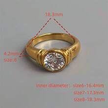 VKHK 1枚复古18K镀金不锈钢闪亮锆石装饰单戒指，适合女性婚礼佩戴作为礼物 - 鑽戒 - 查看 8