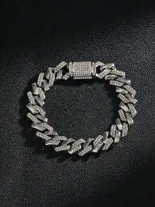 闪耀全钻链套装，银色奢华项链手链，配矩形吊坠 - 方塊吊墜三件組 - 查看 9