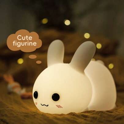 Rabbit Night Light, Silicone Rabbit Lamp Bedroom Sleep Lamp With 7 Color Changing, Dimmable/Rechargeable Touch Control Nursery Light, Easter/Ramadan Gift
