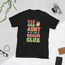 Camiseta unisex con el texto "Tía del novio", "Tía divertida del novio", "Tía del novio" - Negro 4 - Ver 1