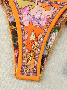 新款春夏印花系带比基尼，优雅休闲性感泳衣，饰以活力花卉印花和撞色滚边，适合海滩、度假、约会、派对等场合。 - 彩色 - 查看 6