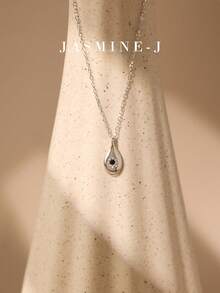 A Simple And Elegant Women's Necklace With A Teardrop Pendant And Black Diamonds, Made Of Sterling Silver. A Perfect Holiday Gift For Her. - Multicolor - View 9